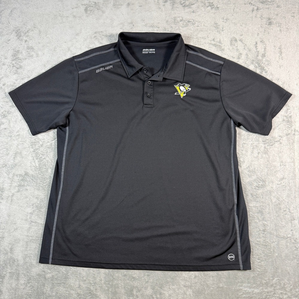 Pittsburgh Penguins Bauer Black Performance Polo Shirt XXL 37.5 Tech